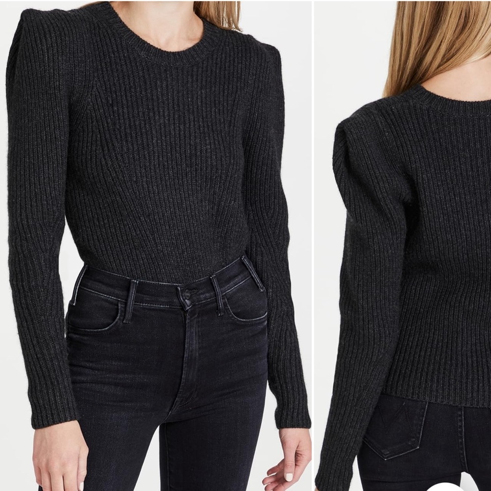 AUTUMN CASHMERE - Shaker Power Shoulder Crew - Dark Grey. Worn Once.